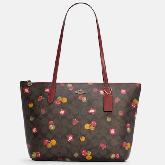 NWT COACH Zip Top Tote In Signature Canvas With Ornament Print Brown /Black Mult - Picture 7 of 16